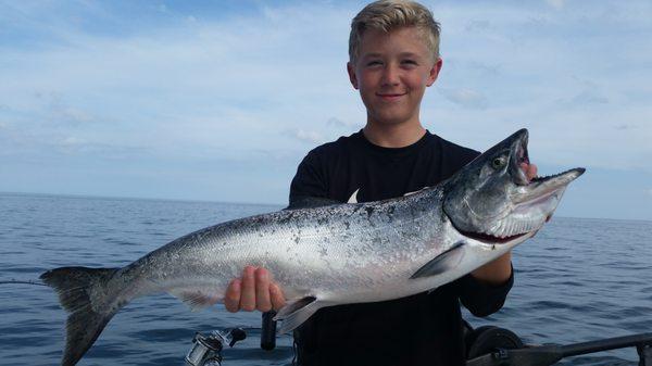 Nice king salmon for this first time angler in Sheboygan, Wisconsin