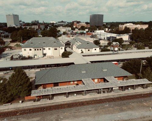 Amtrak LFT @ Lafayette LA Transportation Center.  Downtown Lafayette in background.