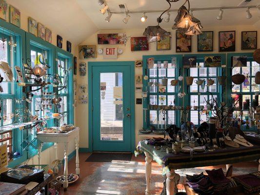 Jewelry, paintings, pottery and other pieces created by local artisans.