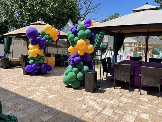 Mardi Gras Birthday: Ballon Garland + Gazebo Linens