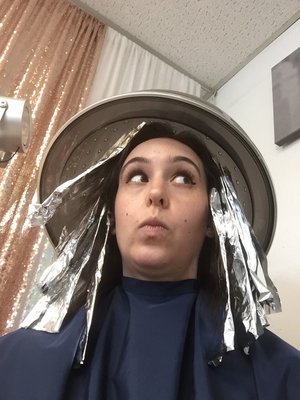 Hanging out under the dryer with a coloring book...best processing wait activity I've ever had at a salon!