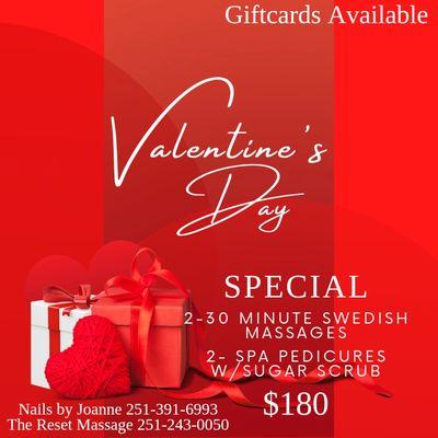 VALENTINE'S SPECIAL 
CONTACT US TODAY TO PURCHASE YOU GIFT CARD