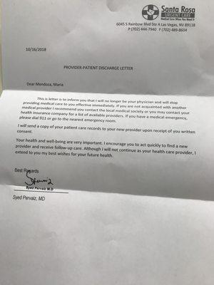 With the kind of service you have, of course I'll never go back to your office .I found an other healthcare provider who are profecionals .