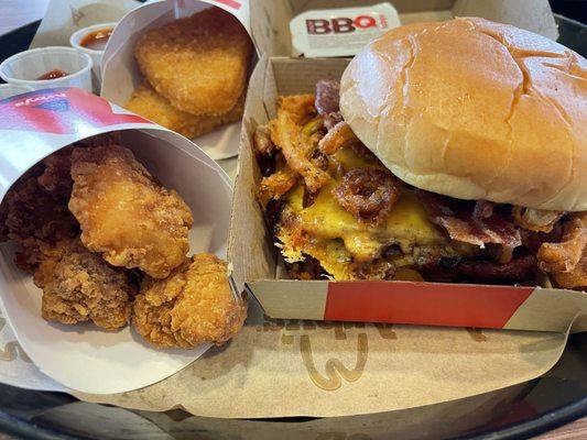 I'm thinking Arby's!  Potato Cakes (2 ea.) are back!  Bourbon BBQ Brisket Sandwich is freaking fire!  Premium Nuggets (4 ea.)