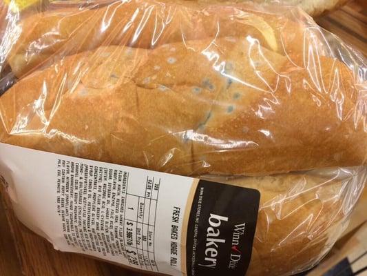 "Fresh baked" hoagie buns in the bakery... With MOLD on them!!!