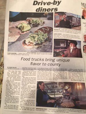 Food truck - headlines for the Bridgeport Messenger (aka newspaper) read all about it