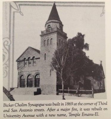 The original 1869 synagogue when it was at 3rd and San Antonio (Condos near SJSU today).