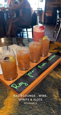 This was a bloody Mary flight with a regular bloody Mary, one with jalapeño vodka, bacon and cucumber!