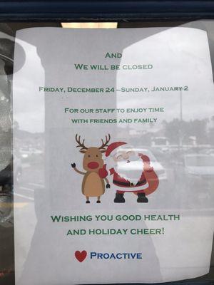 Holiday hours / closure