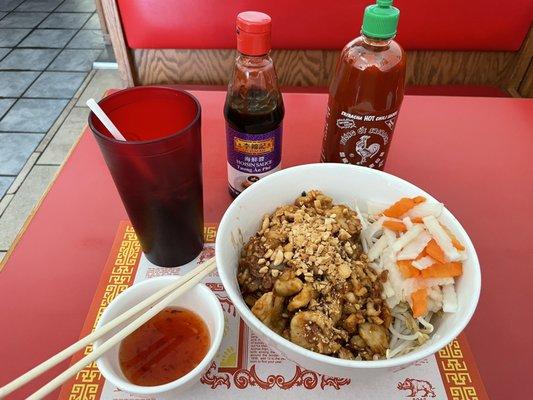 Vermicelli noodles with chicken, deconstructed.  Fantastic!