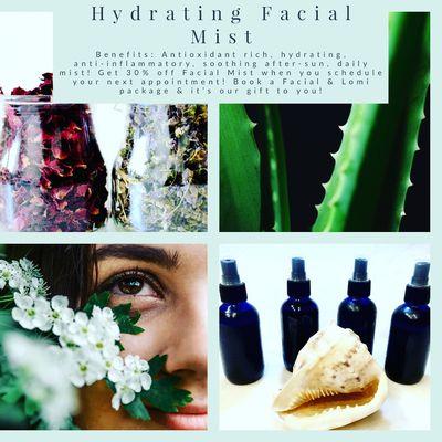 Hydration is key to youthful looking skin. Complimentary hydrating mist with first treatment.