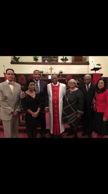 Pastor and some of the funeral Home management from the area giving thanks to them for their service