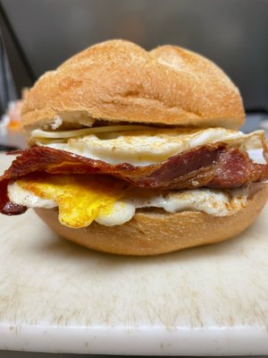 Bacon egg and cheese on a Kaiser