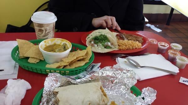 Burro and tacos.  With some Chile con queso.