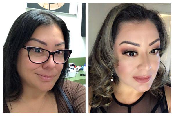 My before and after. Hair colored, cut, and makeup done by stylist Myrta.