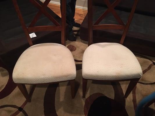 Antique chairs before and after cleaning.