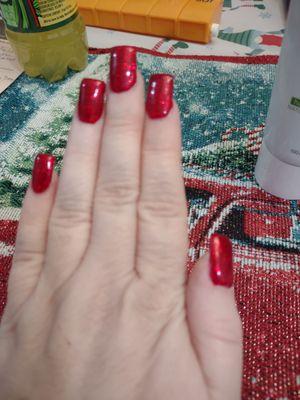 My manicure with sparkle red nail polish