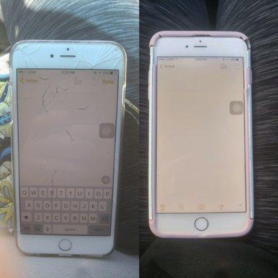 Before and after (the yellowish tint is the tempered glass that I got and they so kindly put on my phone for me)