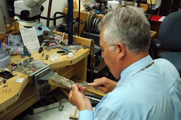 Troy Vinson at the jewelry bench