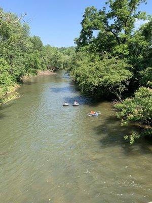 View of tubing from the bridge at the campground entrance.