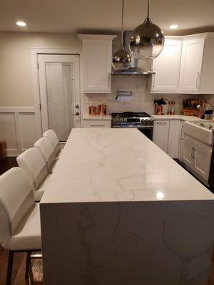 Kitchen counter tops,  island waterfall,  backsplash