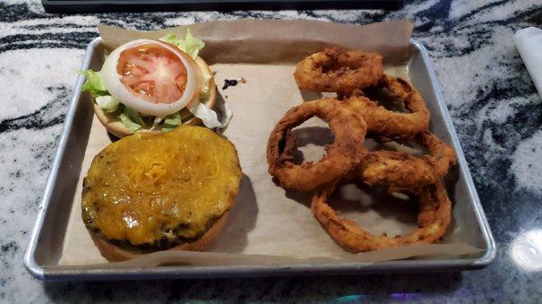 Cheeseburger and VERY awesome Onion Rings!