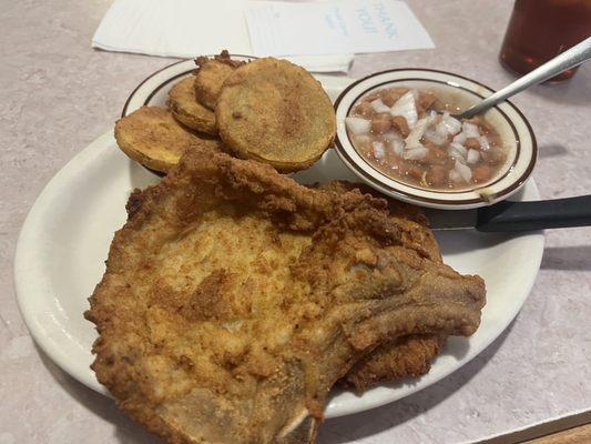 Fried Pork Chops with Pintos and Fried Squash