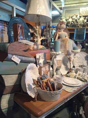 One of many beautiful displays of beach themed home decor.