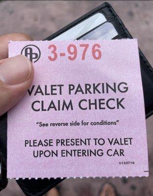 Valet ticket