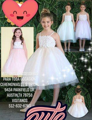 Flowers girl dresses, prom, Quinceañeras, accessories