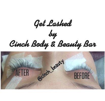 One of our Client getting lashed with a before and after photo