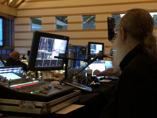 Jimmy mixing at The Skirballl for a live stream production event.