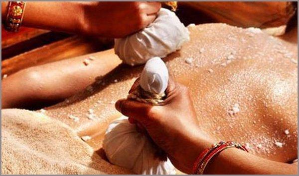 Navarakizhi- a perspiration-triggering body scrub.  Effective against rheumatism, joint and muscle pains, back pains, infertility & nervous.