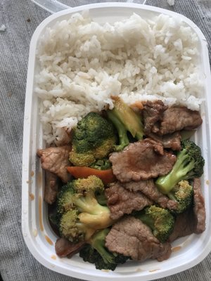 Beef and Broccoli with White Rice Dinner Portion  (came with egg roll, not pictured)