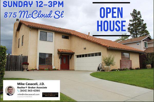 Open House, this Sunday 12-3pm at newly listed 875 McCloud Street!