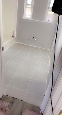 Tiled small bathroom