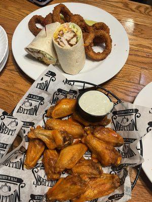 Buffalo wings and crispy chicken wrap