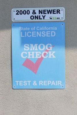 We smog vehicles 2000 and newer, Test & Repair ONLY!