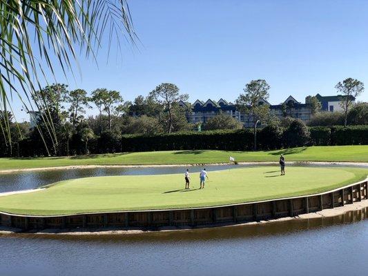 Par 3 island green, 18th hole.