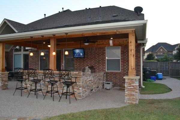 Patio Cover addition with outdoor kitchen located in Gleannloch Farms