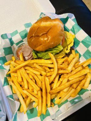 Angies Famous Cheeseburger with fries