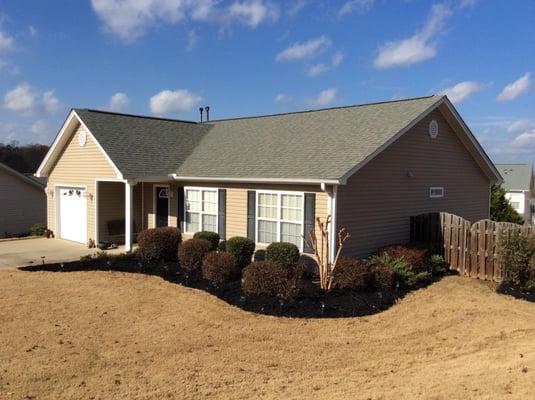 Dyed black mulch install , trim back crape myrtle