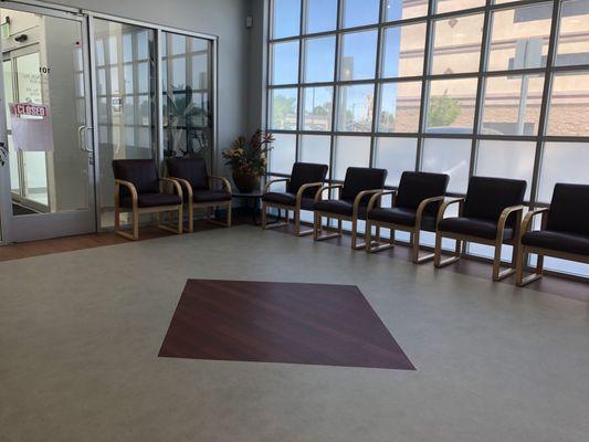 Waiting room with lots of windows and natural light