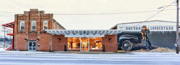 Exterior of The Haen Gallery at Lumberyard Arts in Brevard, NC