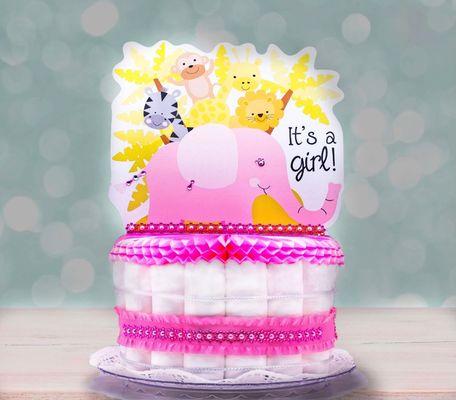 One tier diaper cake, "It's a Girl!" #diapercake, #newborngift, #babyshower