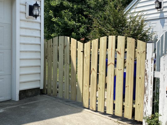 New gate we requested is a double.  Matched our existing portion of our older fence (which we were not working on this time).