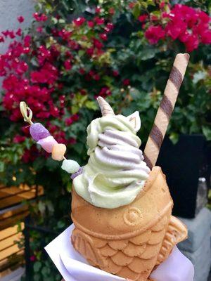 Matcha and black sesame soft serve