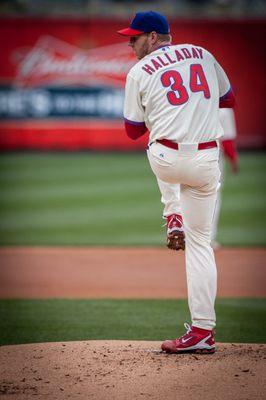 Portrait of Roy Halladay from the 2011 Opening Day baseball game against the Houston Astros. Photography by Phil Kramer.