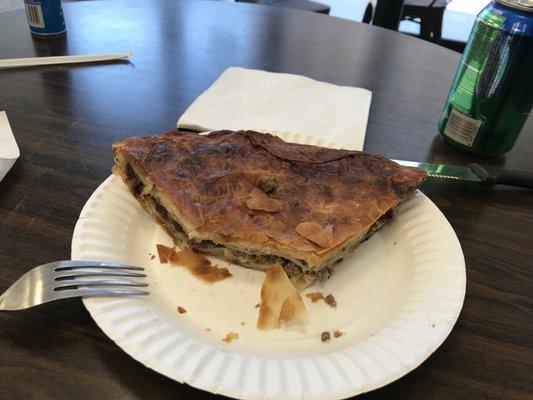 slice of beef pie. quite tasty, with flaky crust