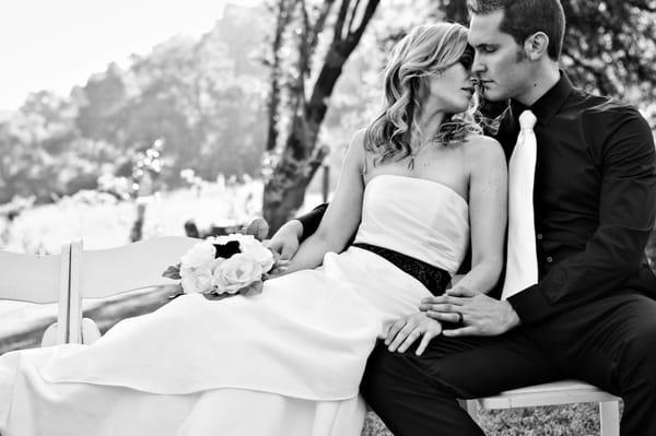 fashion-inspired  bride and groom black and white portrait during a santa rosa destination wedding.